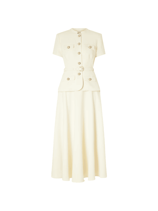 SELF-PORTRAIT Belted embellished crepe midi dress