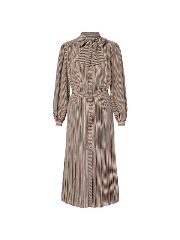 Valentino Striped tie-neck silk midi dress