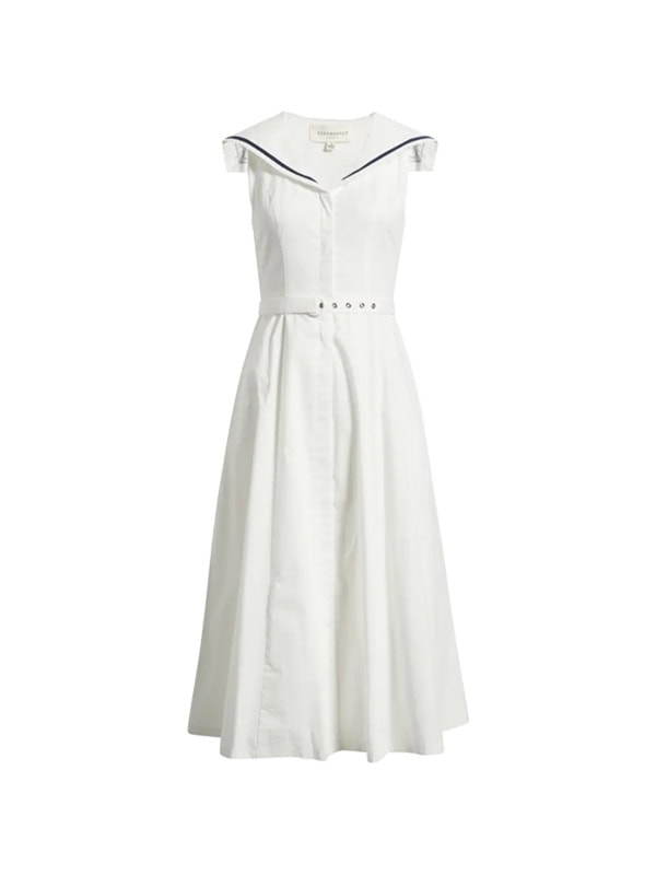 Sailor Collar Cotton Midi Dress FREEMARKET