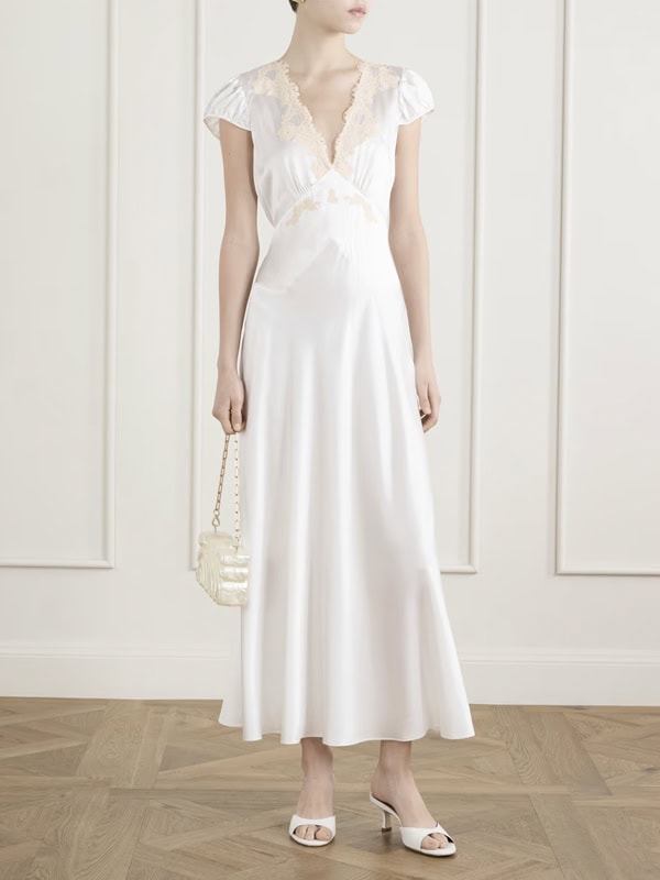 DÔEN Coraline corded lace-trimmed silk-satin midi dress