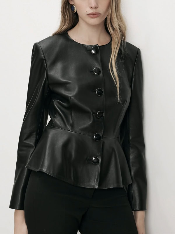 VERONICA BEARD Quinn Leather Peplum Jacket