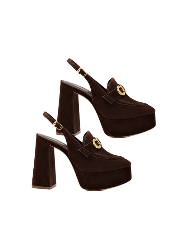 LARROUDE Slingback Plataforma Harrington Hi Camurça Marrom