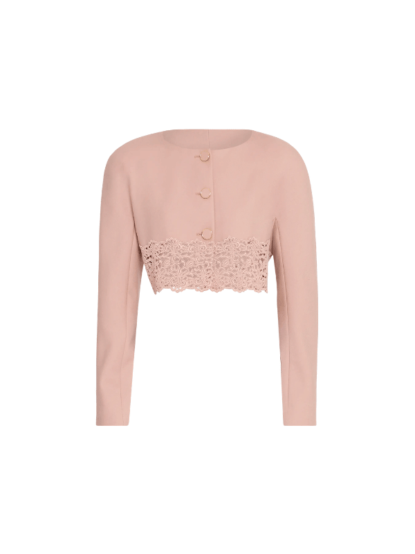 Chloé Guipure Lace & Wool Crop Cardigan Pink