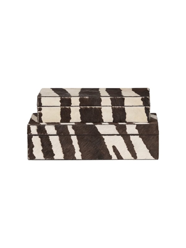 Talen Modern Brown White Zebra Hide Decorative Box - Set of 2