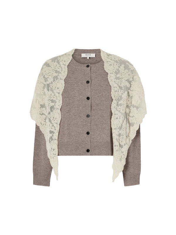 SEA Kirra lace-trimmed wool cardigan
