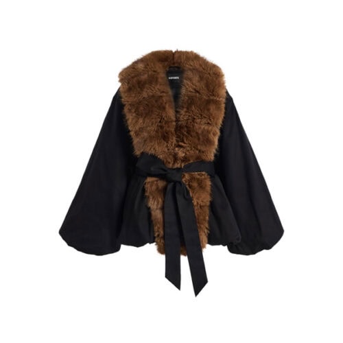 Black and brow faux fur cape fall coat