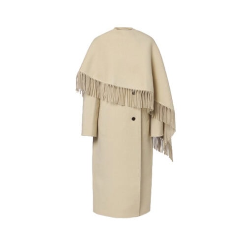 Long coat with fringe scarf