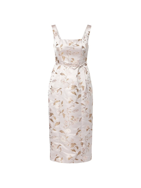 Staud Zoe floral brocade satin midi dress