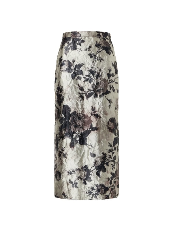 ERDEM Floral-print crinkle satin midi skirt