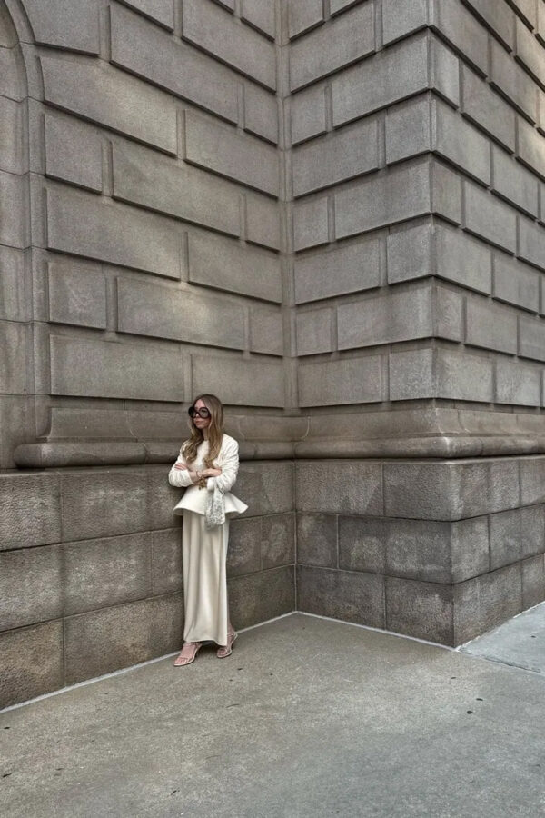 Peplum jacket and skirt in cream