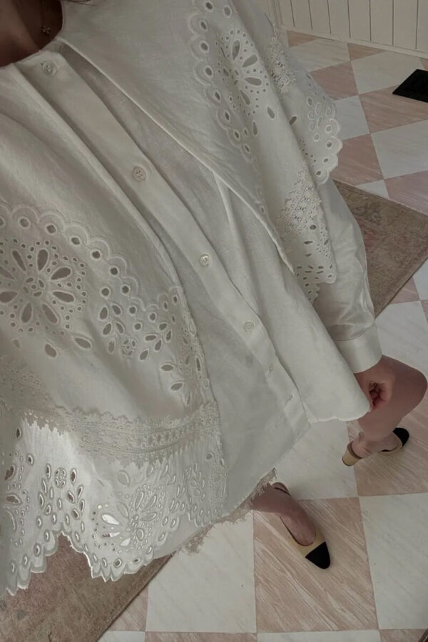 Sezane lace embroidered top ecru