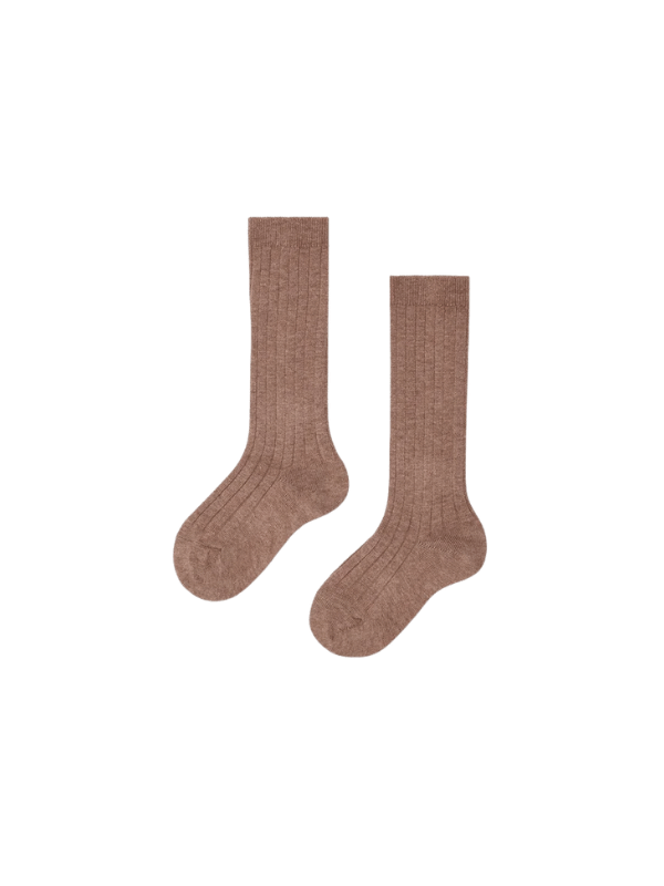 La Coqueta Soft Brown Ribbed Knee High Kids Socks