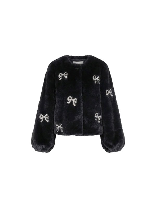 Cinq à Sept jacket Cinq à Sept Rhinestone Bow Faux Mink Benson Coat Rhinestone Bow Faux Mink Benson Coat