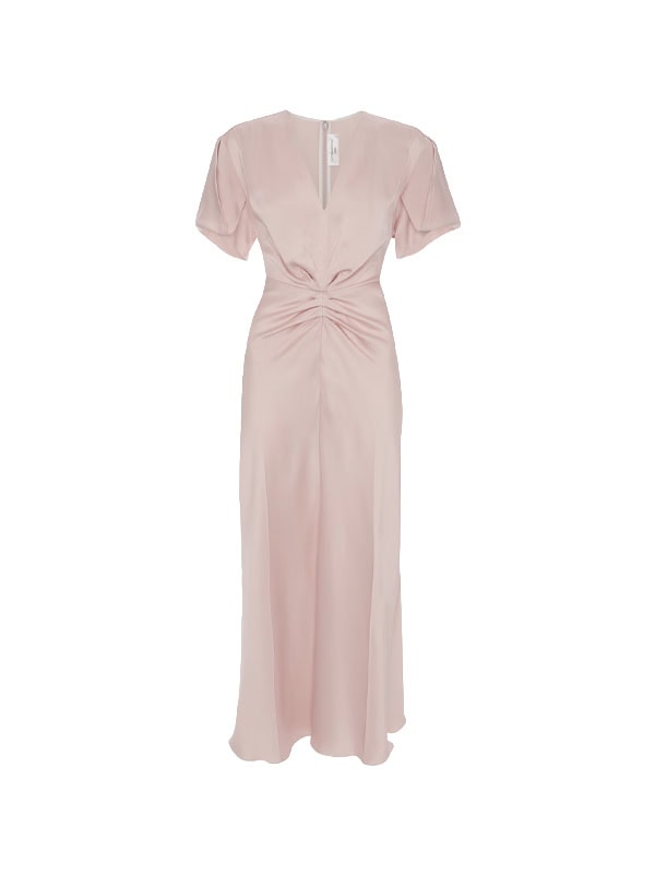 Victoria Beckham Eve Gathered-Waist Satin Midi Dress