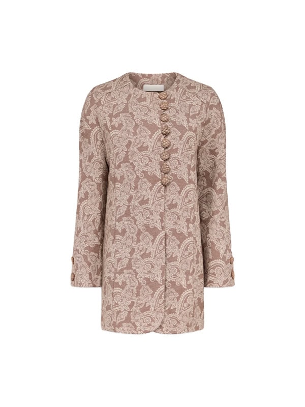 DESTREE Round-Neck Coat – Brown Paisley