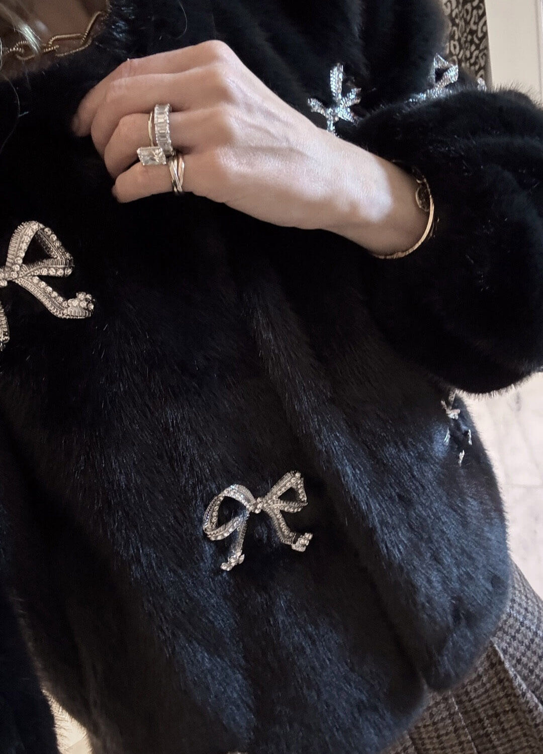 Cinq à Sept Rhinestone Bow Faux Mink Benson Coat Rhinestone Bow Faux Mink Benson Coat