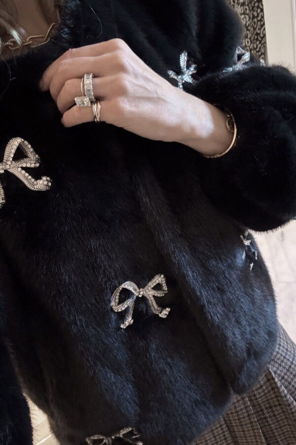 Cinq à Sept Rhinestone Bow Faux Mink Benson Coat Rhinestone Bow Faux Mink Benson Coat